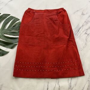 Atlantic Beach Leather Works Womens Vintage Suede Pencil Skirt Size 8 Red Studs
